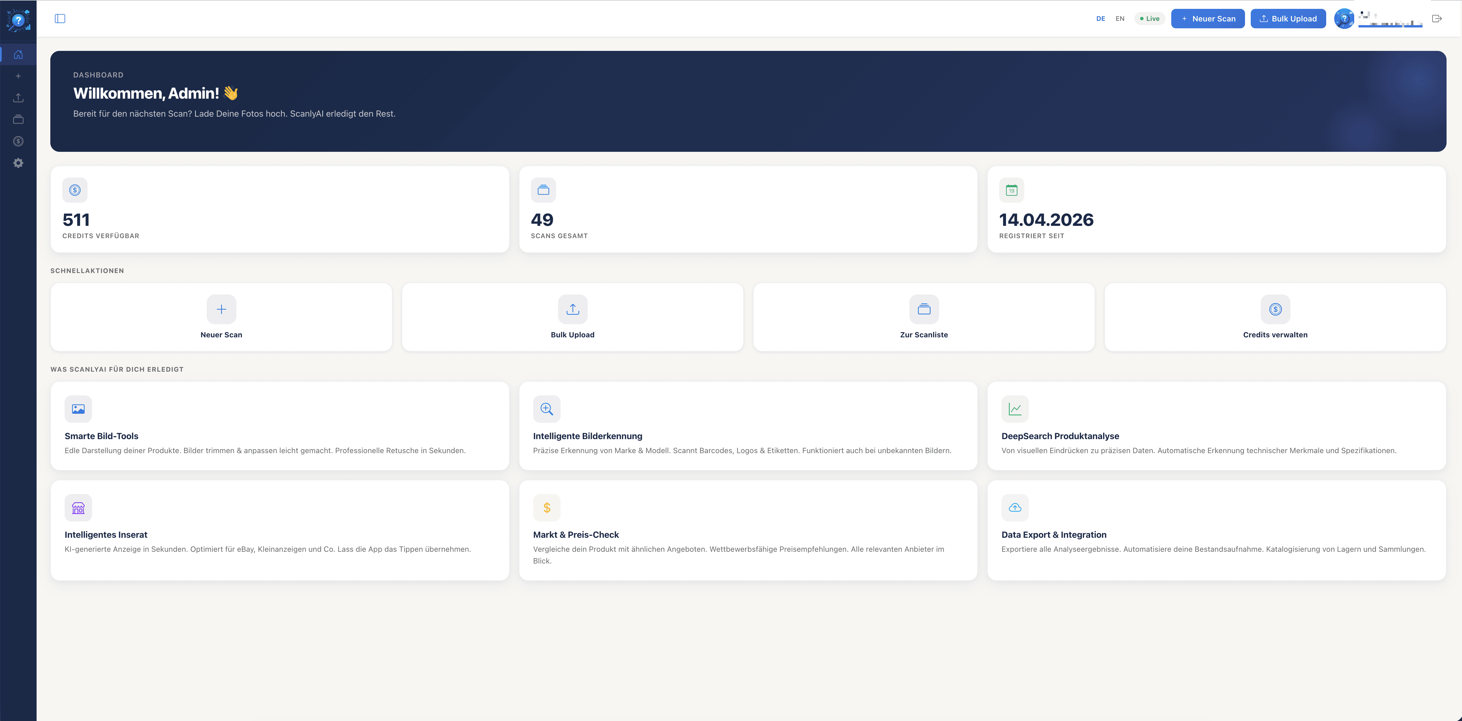 ScanlyAI Web-Portal Interface